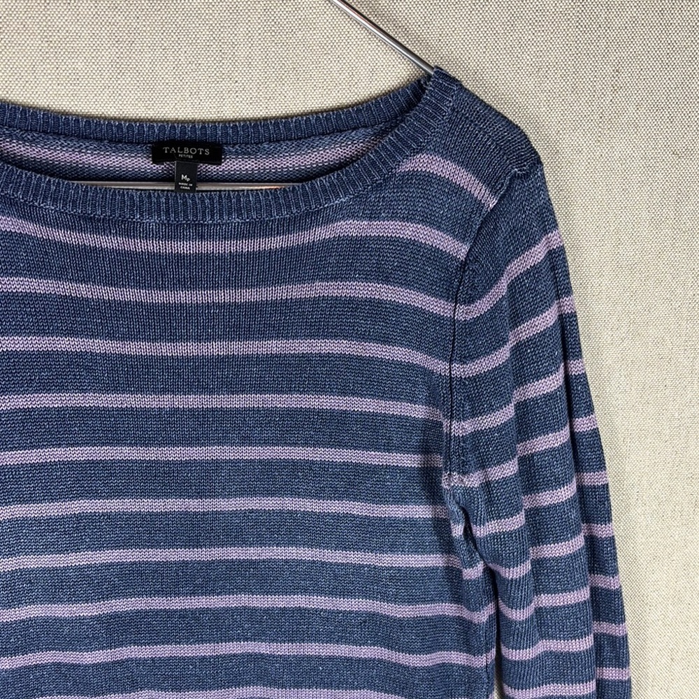 Talbots > Purple Striped Quarter Striped Sweater Petite Medium - Picture 3 of 6